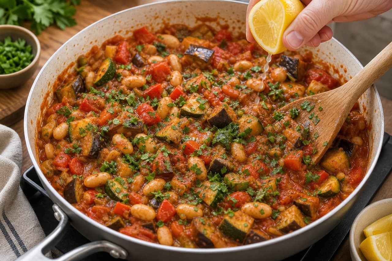 Saucy Ratatouille Butter Bean Rice with Parsley cooking step 6: Finish with parsley.