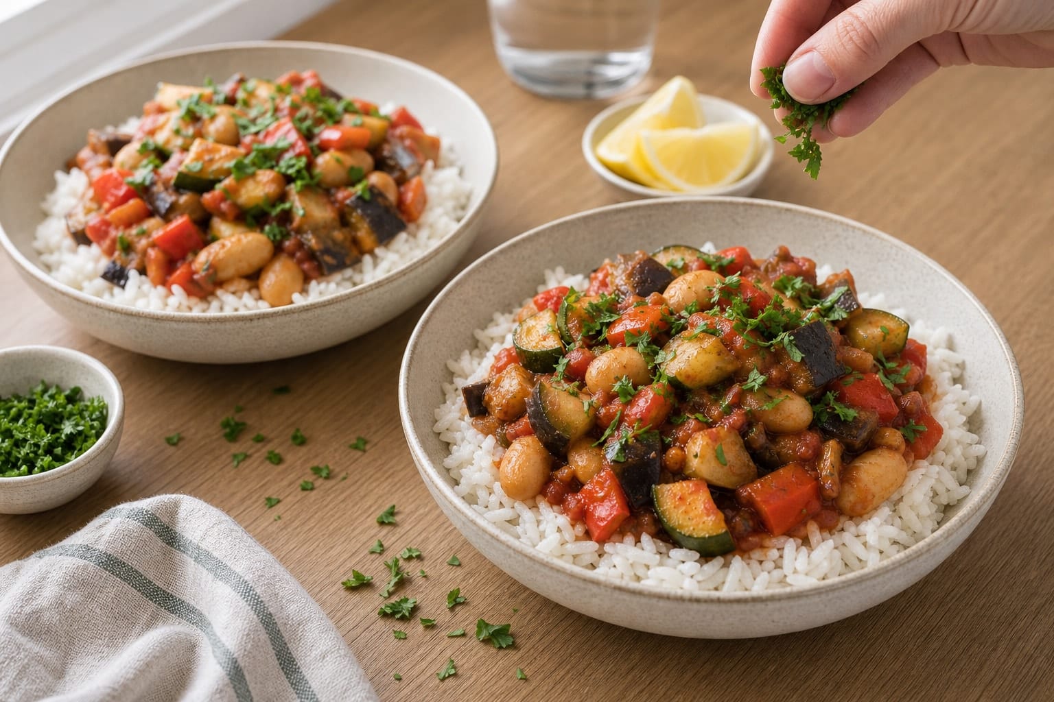 Saucy Ratatouille Butter Bean Rice with Parsley cooking step 7: Serve with rice.