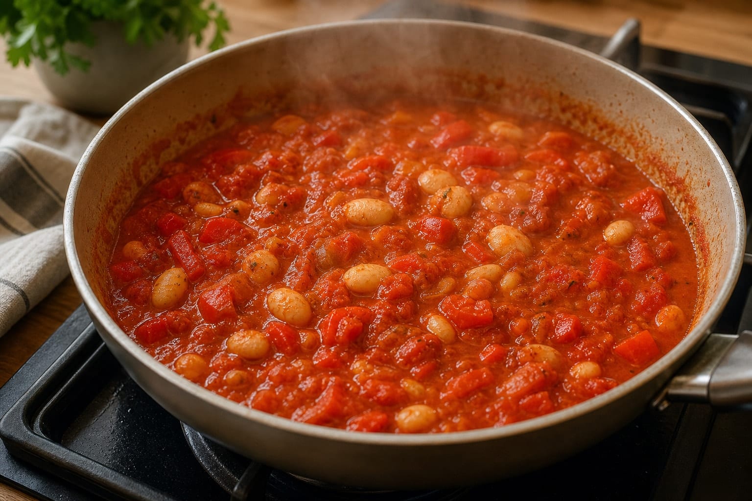Creamy Red Pepper Butter Bean Pasta with Parsley cooking step 3: Simmer the sauce.