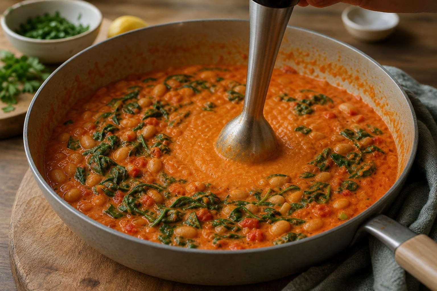 Creamy Red Pepper Butter Bean Pasta with Parsley cooking step 5: Blend the sauce.
