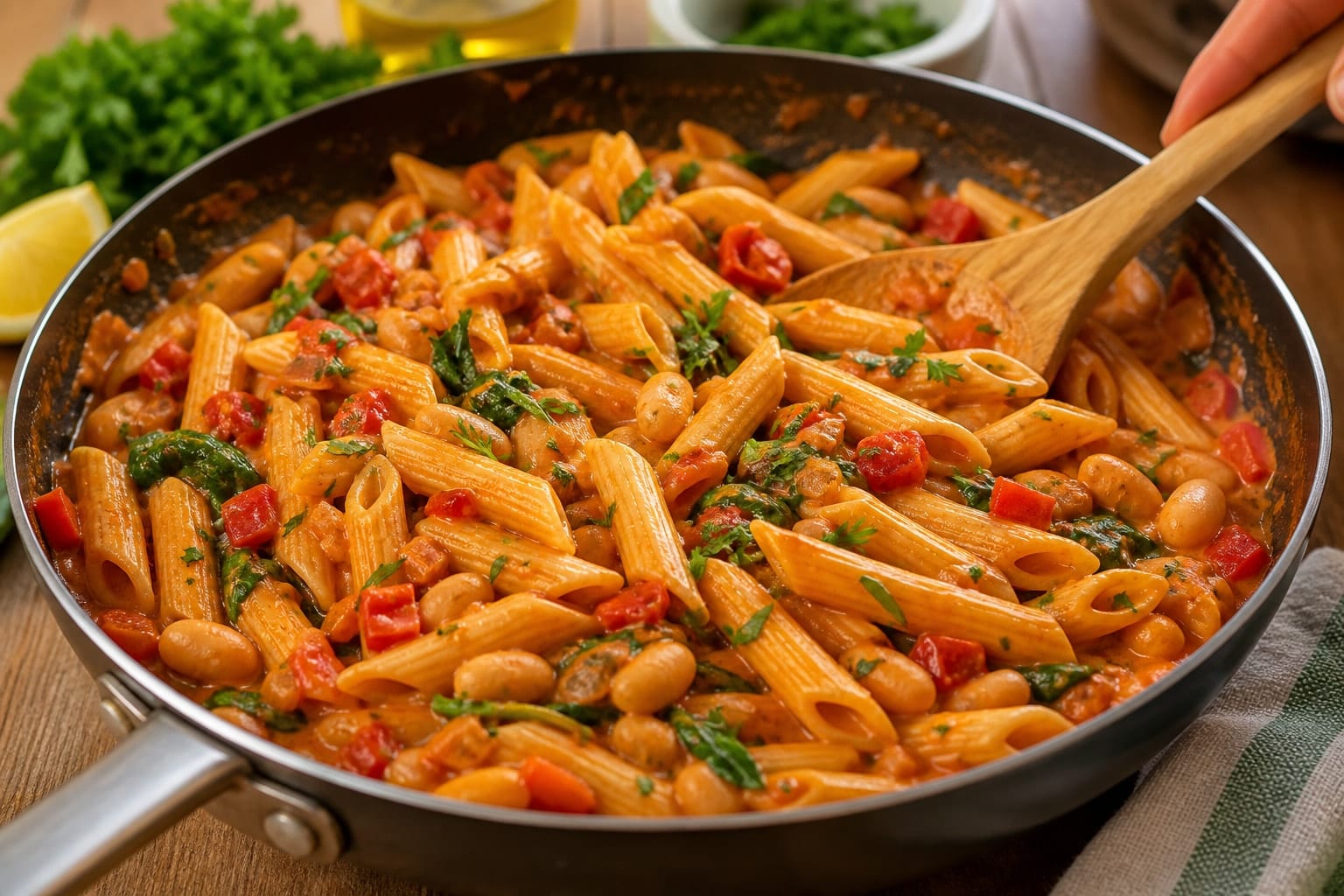 Creamy Red Pepper Butter Bean Pasta with Parsley cooking step 6: Toss the pasta.