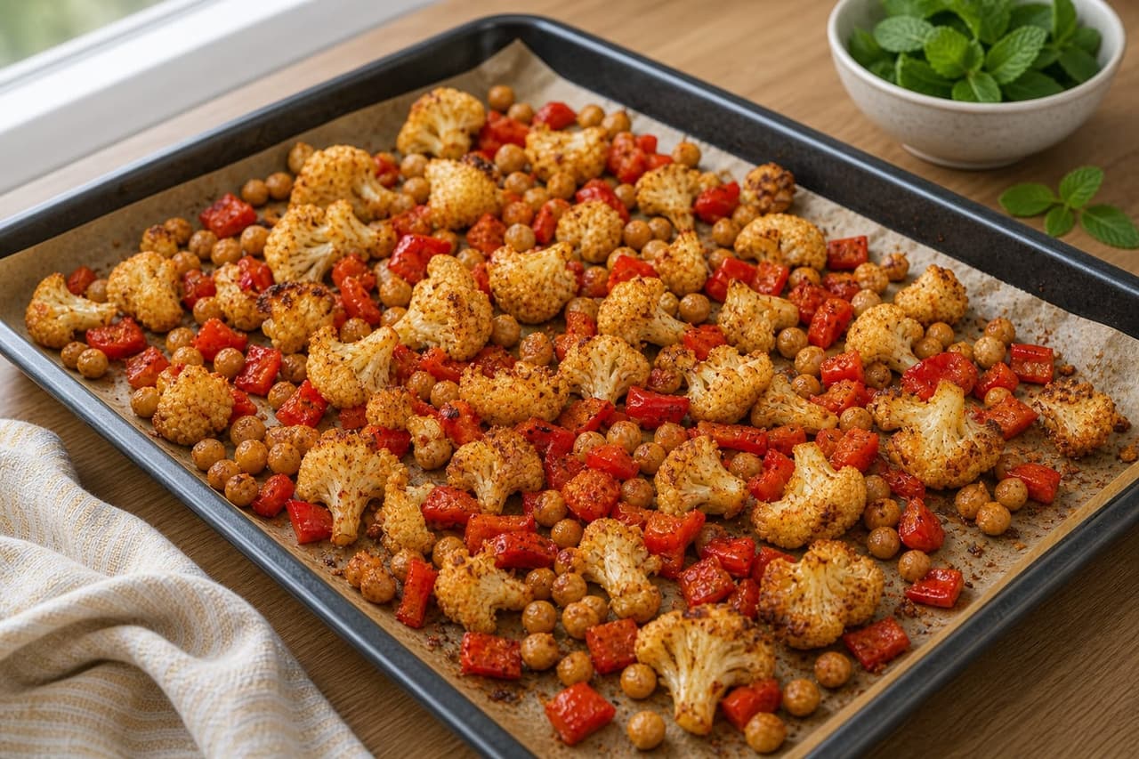 Roasted Cauliflower Chickpea Couscous Boxes with Apricot and Mint cooking step 2: Roast until golden.