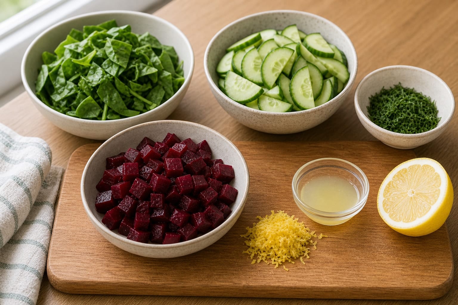 Salmon Beetroot Potato Boxes with Dill Yoghurt cooking step 2: Prep the salad vegetables.
