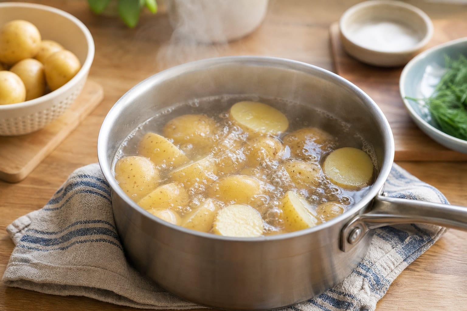 Tuna Potato Salad Boxes with Apple and Dill cooking step 1: Cook the potatoes.