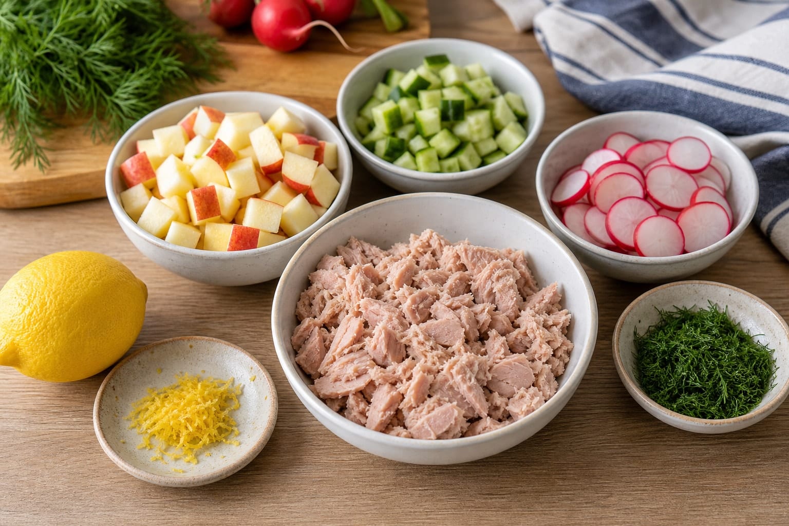 Tuna Potato Salad Boxes with Apple and Dill cooking step 3: Prepare the fresh crunch.