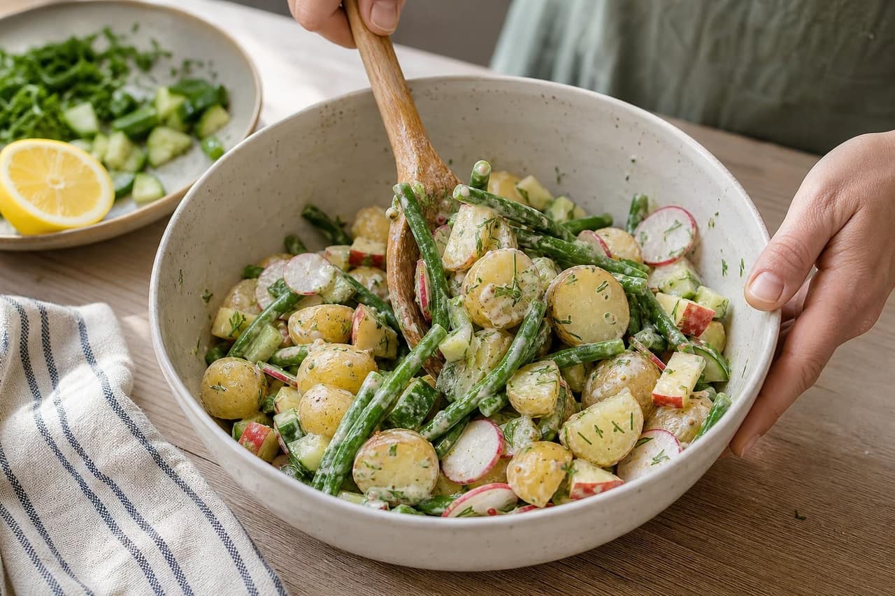 Tuna Potato Salad Boxes with Apple and Dill cooking step 5: Toss the salad.