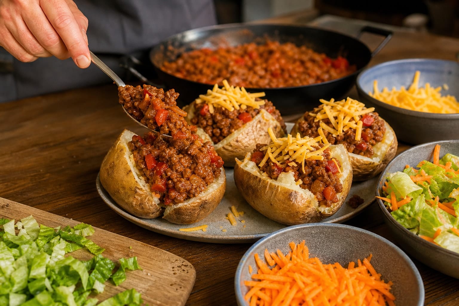 Smoky Beef Tomato Jackets with Lettuce Crunch cooking step 7: Load the jackets.