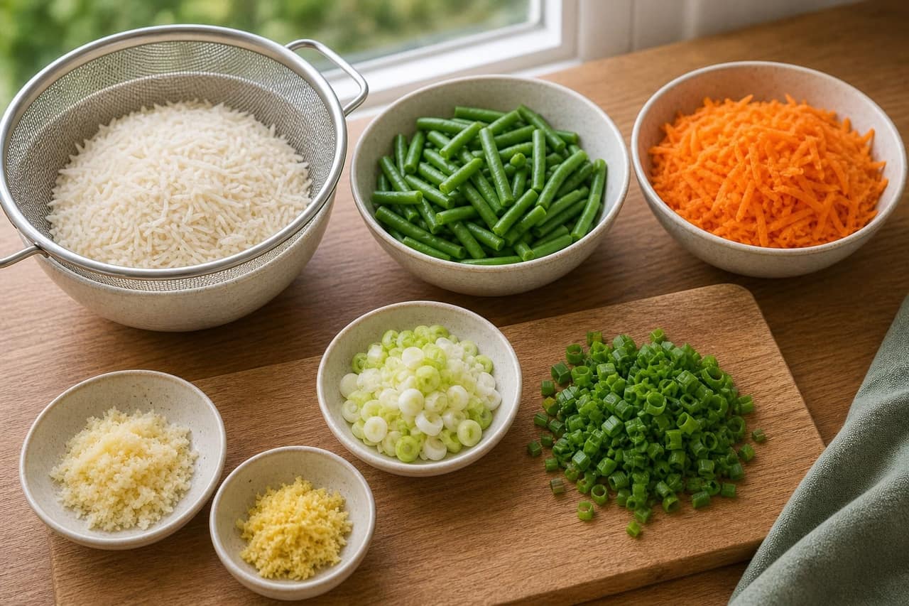 Sticky Pork Green Bean Rice Bowls with Lime cooking step 1: Prep the rice bowls.