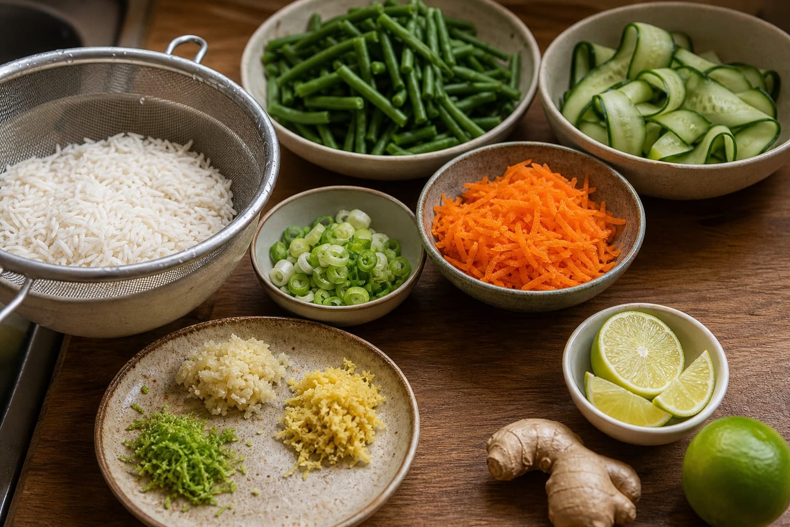 Sticky Turkey Meatball Rice Bowls with Cucumber Pickle cooking step 1: Prepare the bowl ingredients.