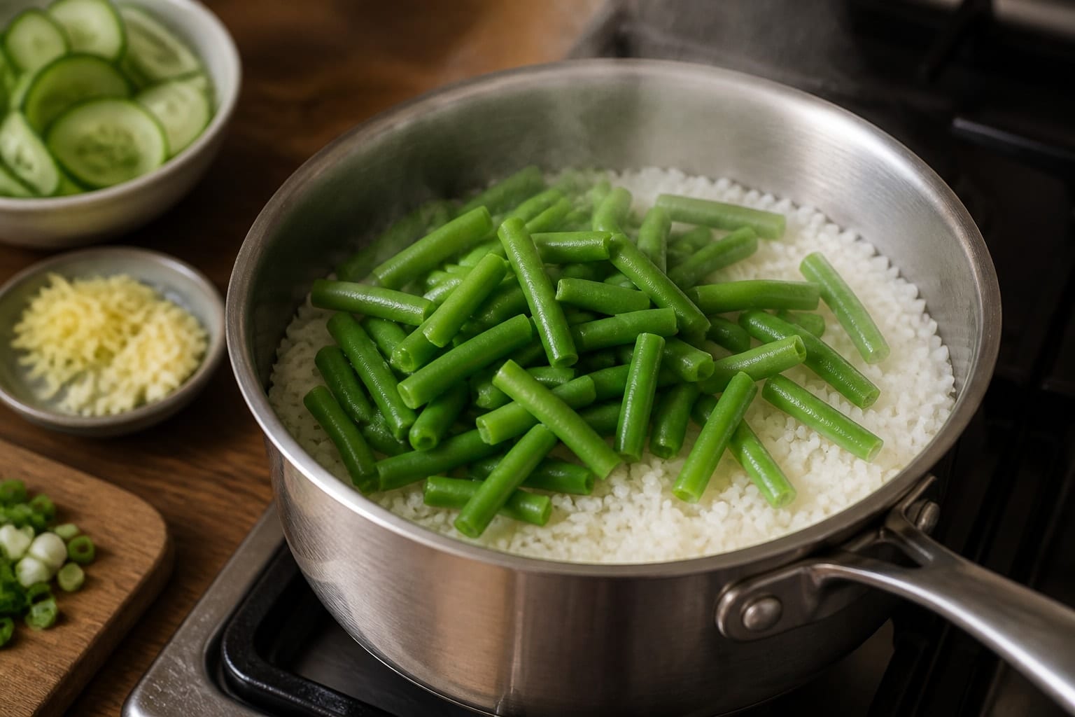 Sticky Turkey Meatball Rice Bowls with Cucumber Pickle cooking step 3: Cook the rice.