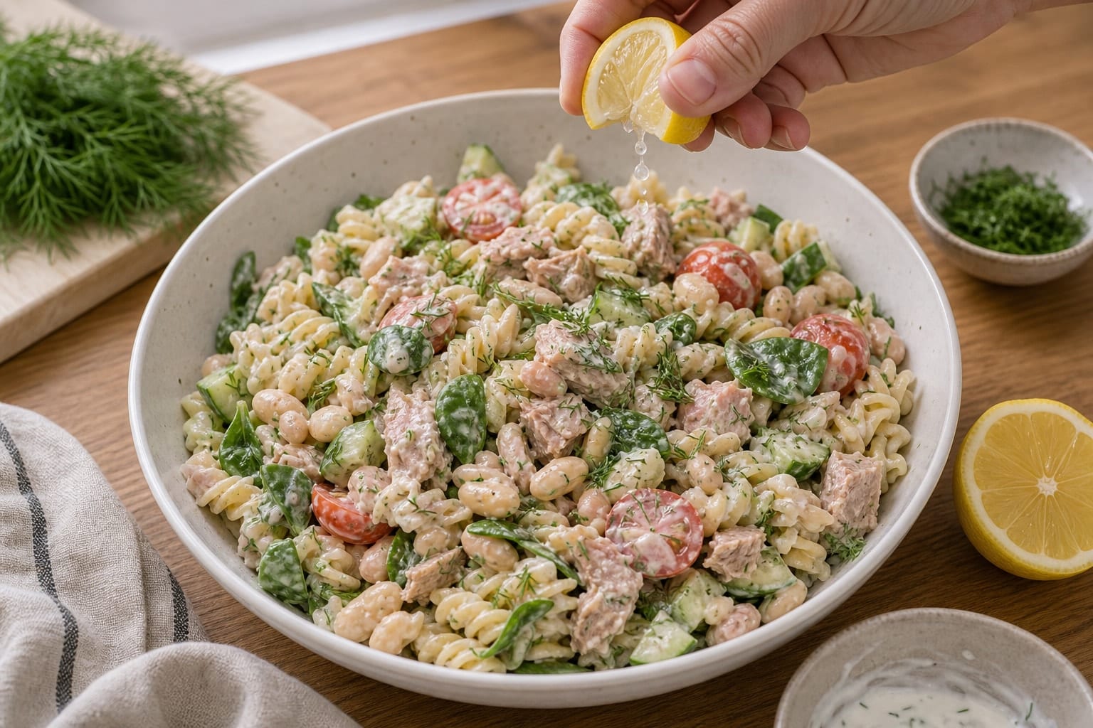 Tuna Cannellini Dill Pasta Boxes with Lemon Yoghurt cooking step 5: Brighten the boxes.