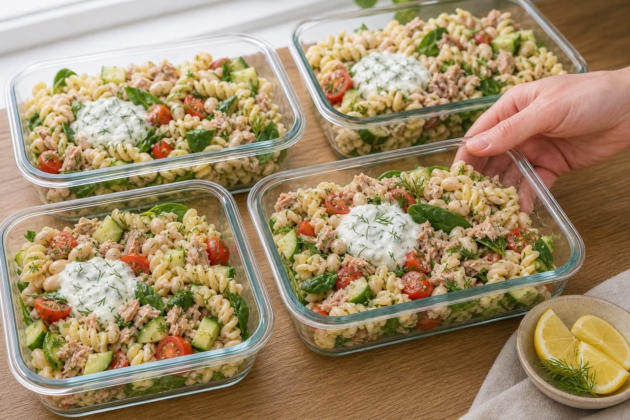 Tuna Cannellini Dill Pasta Boxes with Lemon Yoghurt cooking step 6: Pack for lunch.