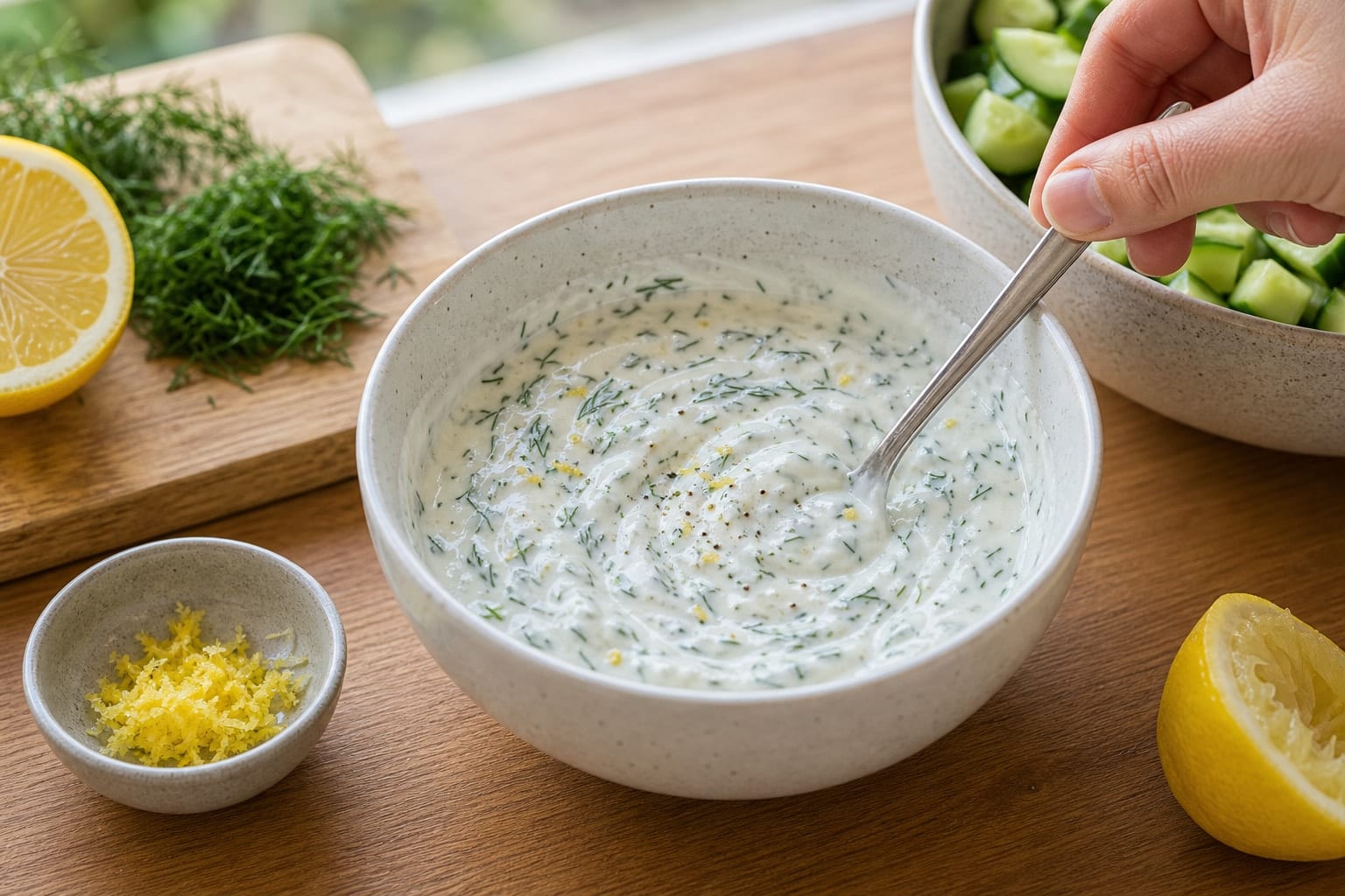 Tuna Sweetcorn Potato Boxes with Dill Yoghurt cooking step 3: Mix the dill yoghurt.