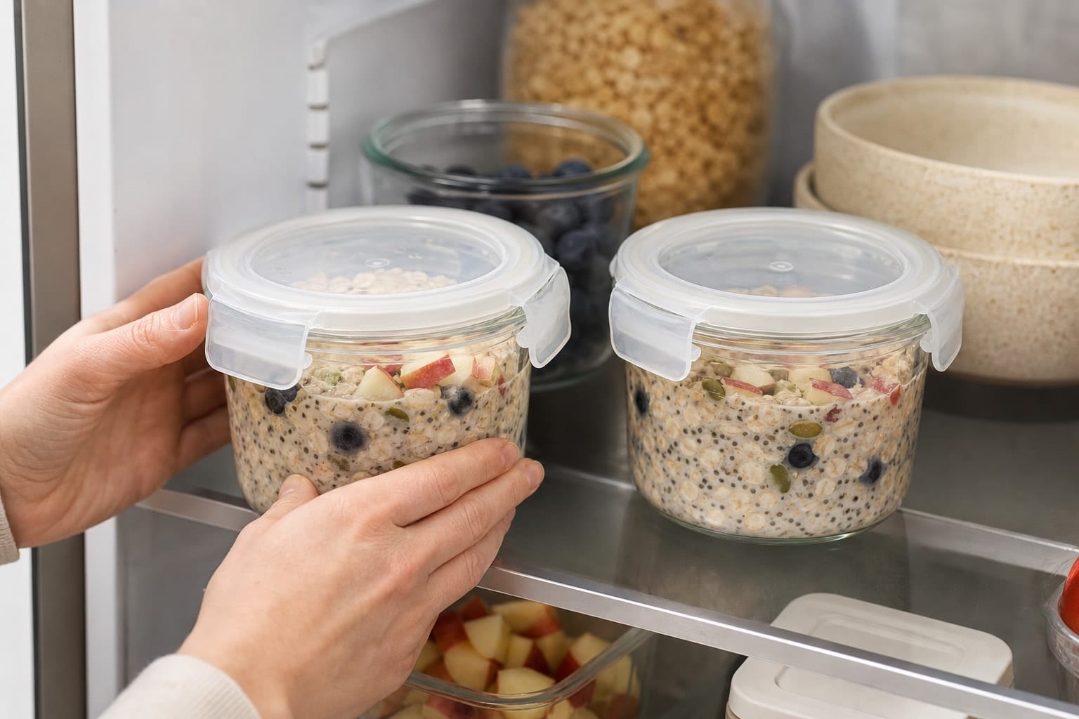 Apple Blueberry Overnight Oat Pots with Cinnamon Seeds cooking step 4: Chill overnight.