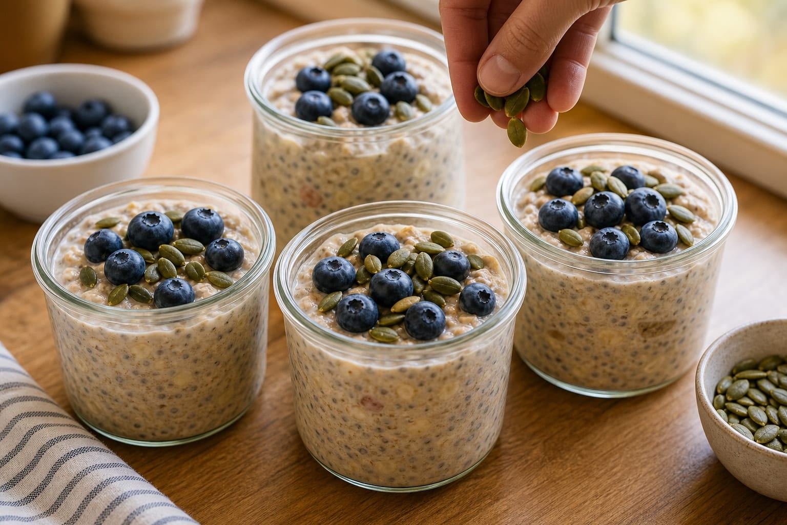 Apple Blueberry Overnight Oat Pots with Cinnamon Seeds cooking step 5: Finish with crunch.