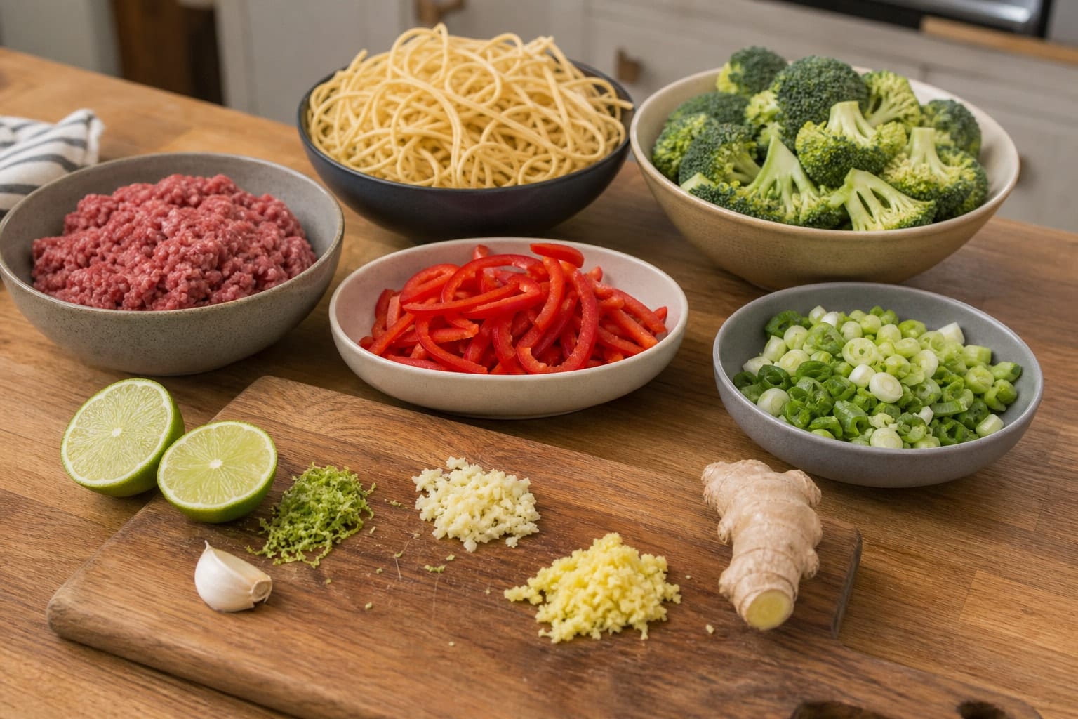 Beef Broccoli Ginger Noodles with Soy Lime cooking step 1: Prepare the stir-fry.
