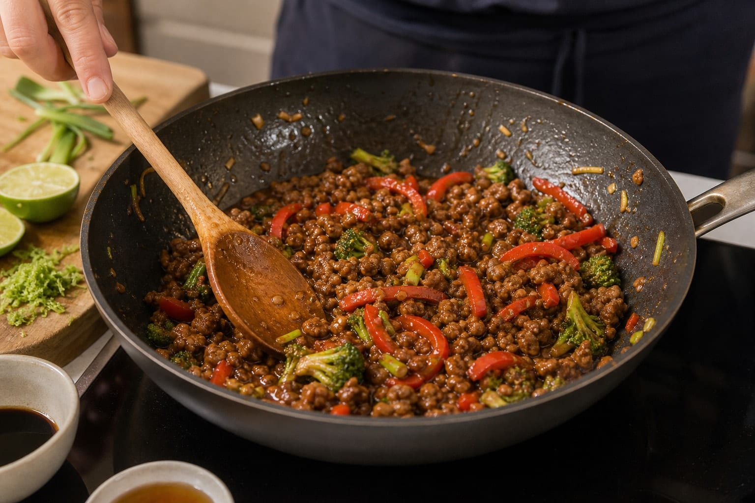 Beef Broccoli Ginger Noodles with Soy Lime cooking step 5: Make it sticky.