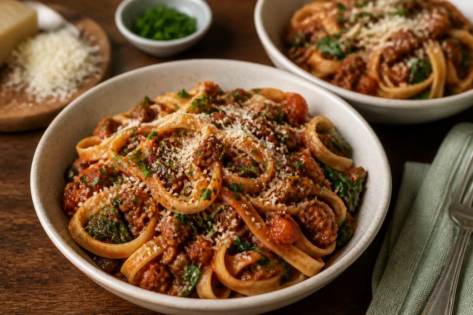 Beef Tomato Ragu with Pasta and Spinach cooking step 6: Toss and serve.