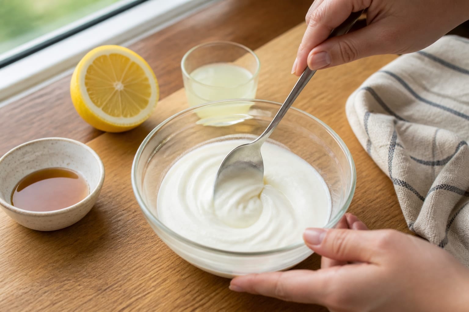 Blueberry Yoghurt Oat Pancakes with Lemon cooking step 2: Make the lemon yoghurt.
