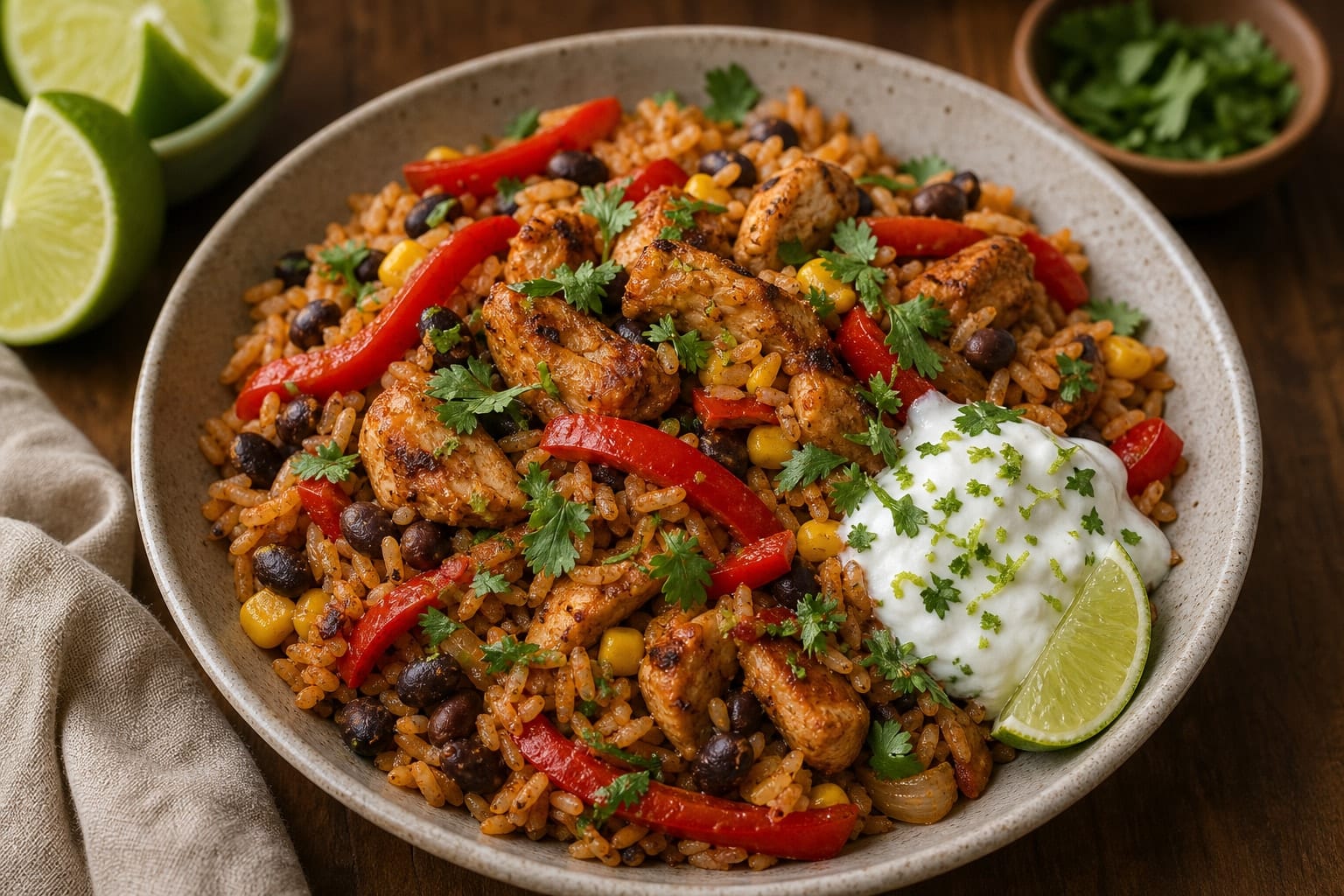 Chicken Pepper Fajita Rice with Lime and Yoghurt cooking step 6: Finish with lime.