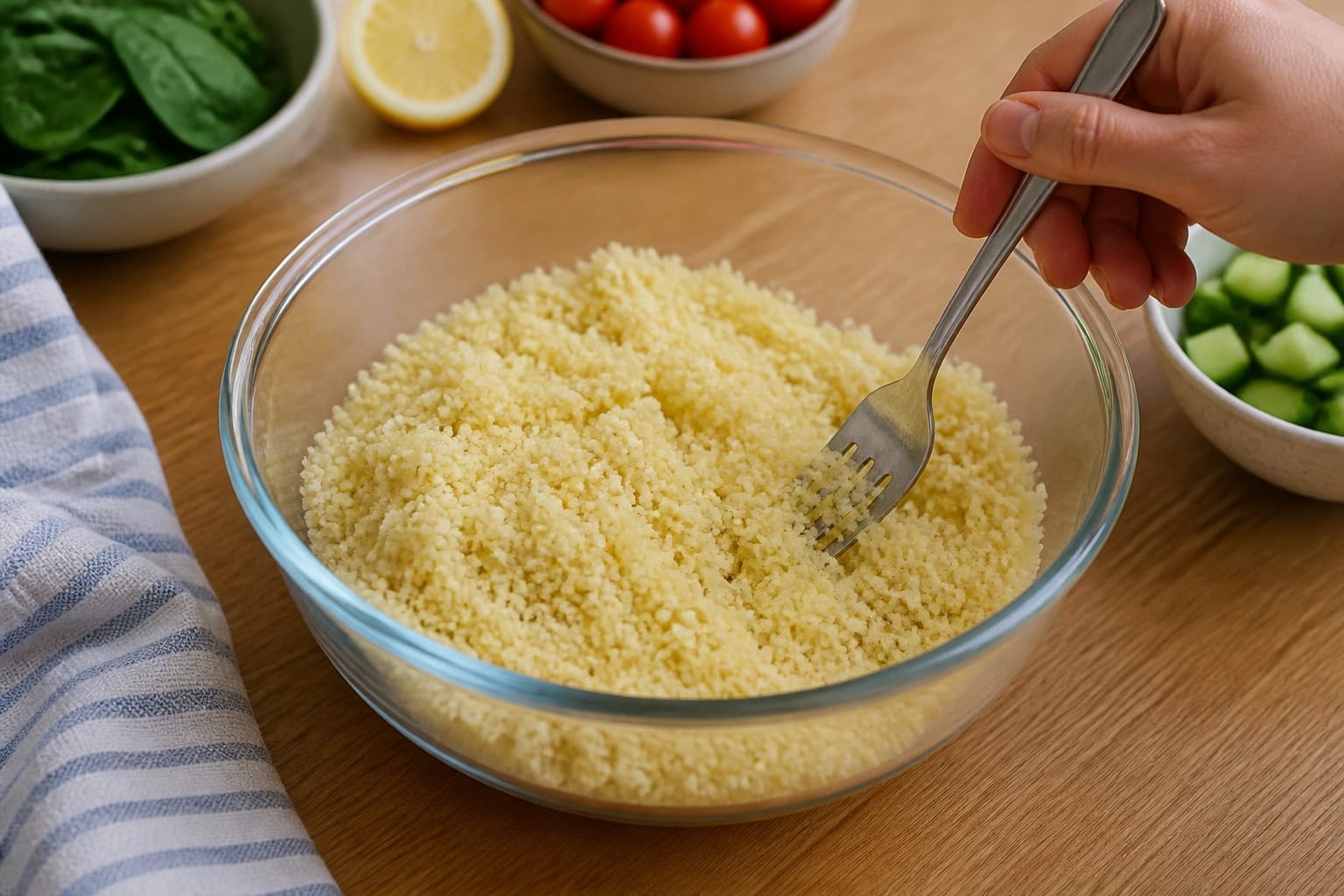 Chicken Pesto Couscous Salad Boxes with Cucumber cooking step 2: Soak the couscous.