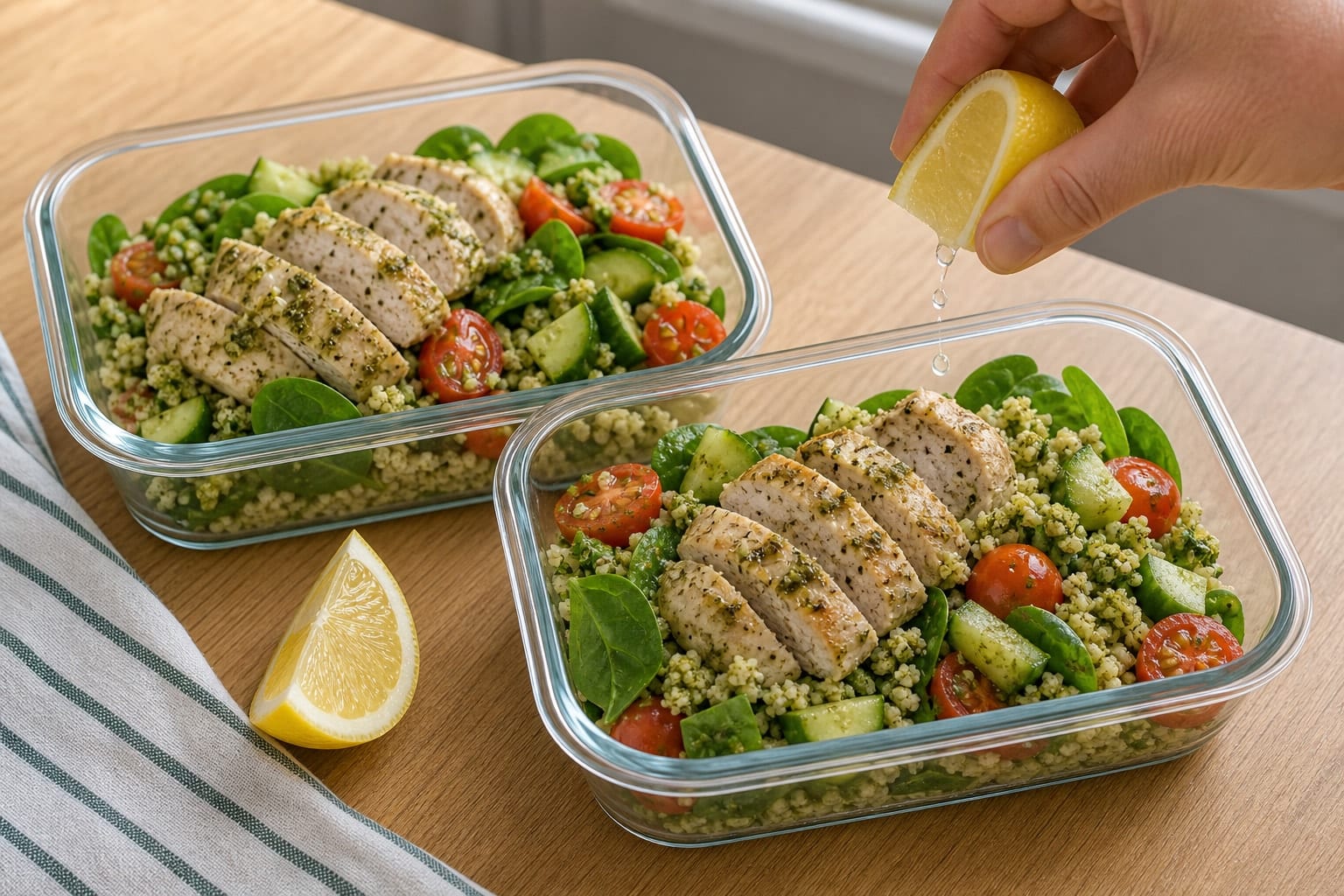 Chicken Pesto Couscous Salad Boxes with Cucumber cooking step 6: Pack and finish.