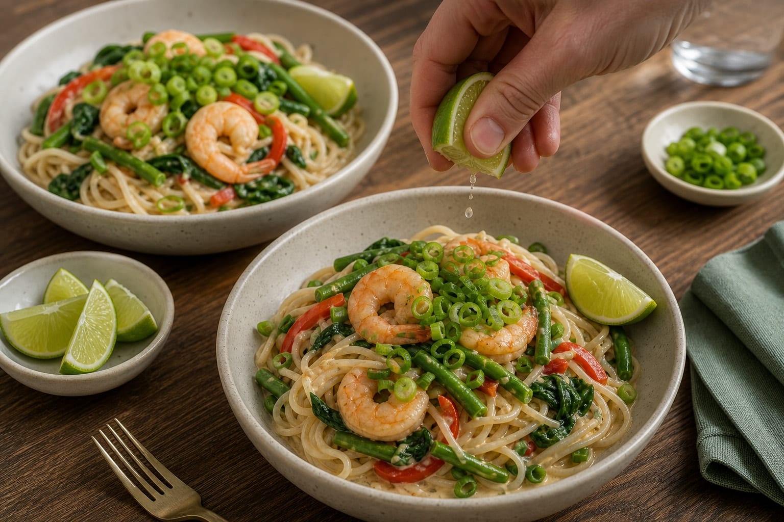 Coconut Prawn Rice Noodles with Green Beans and Lime cooking step 6: Serve with lime.