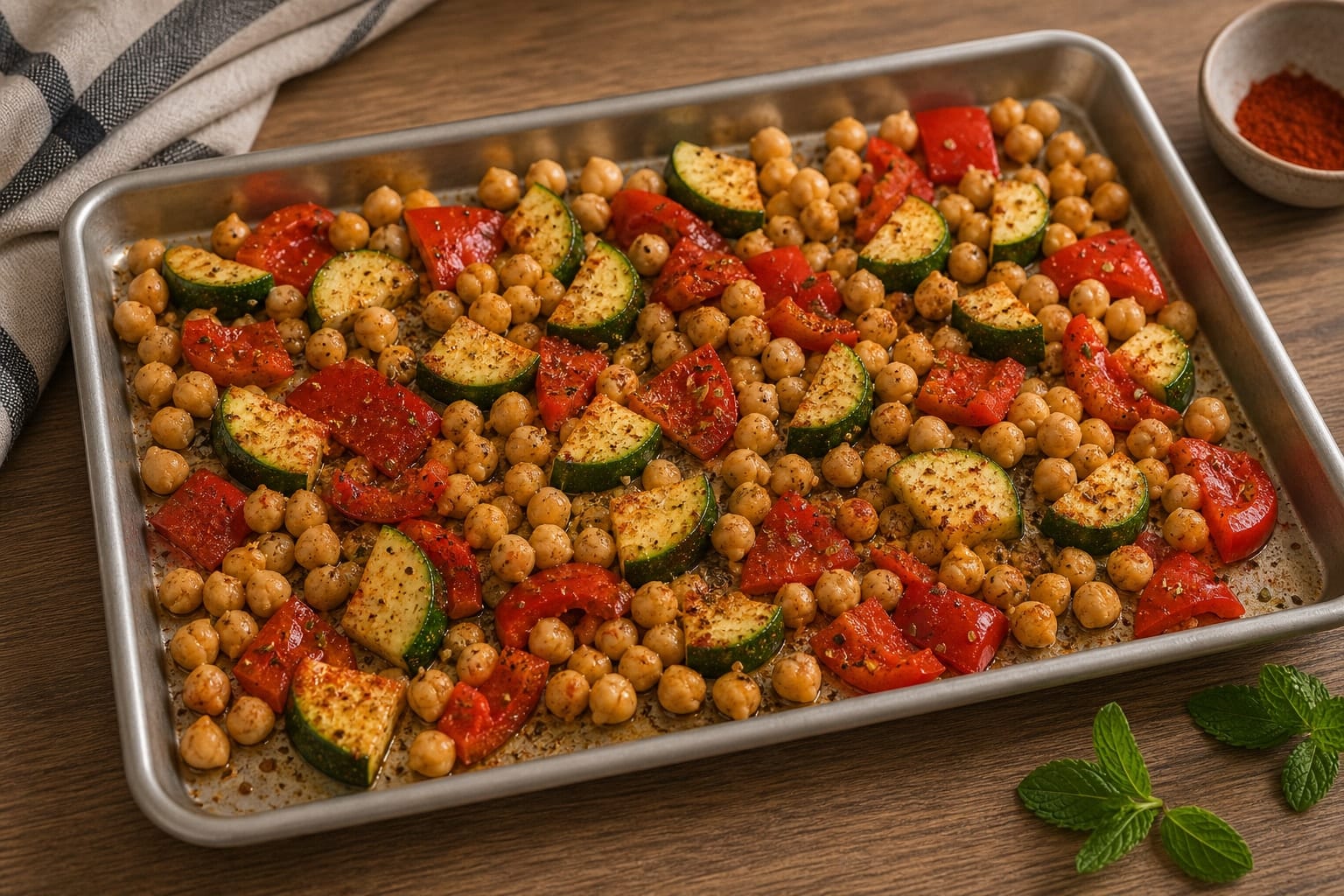 Halloumi Chickpea Couscous Tray with Lemon Mint cooking step 2: Roast the vegetables.