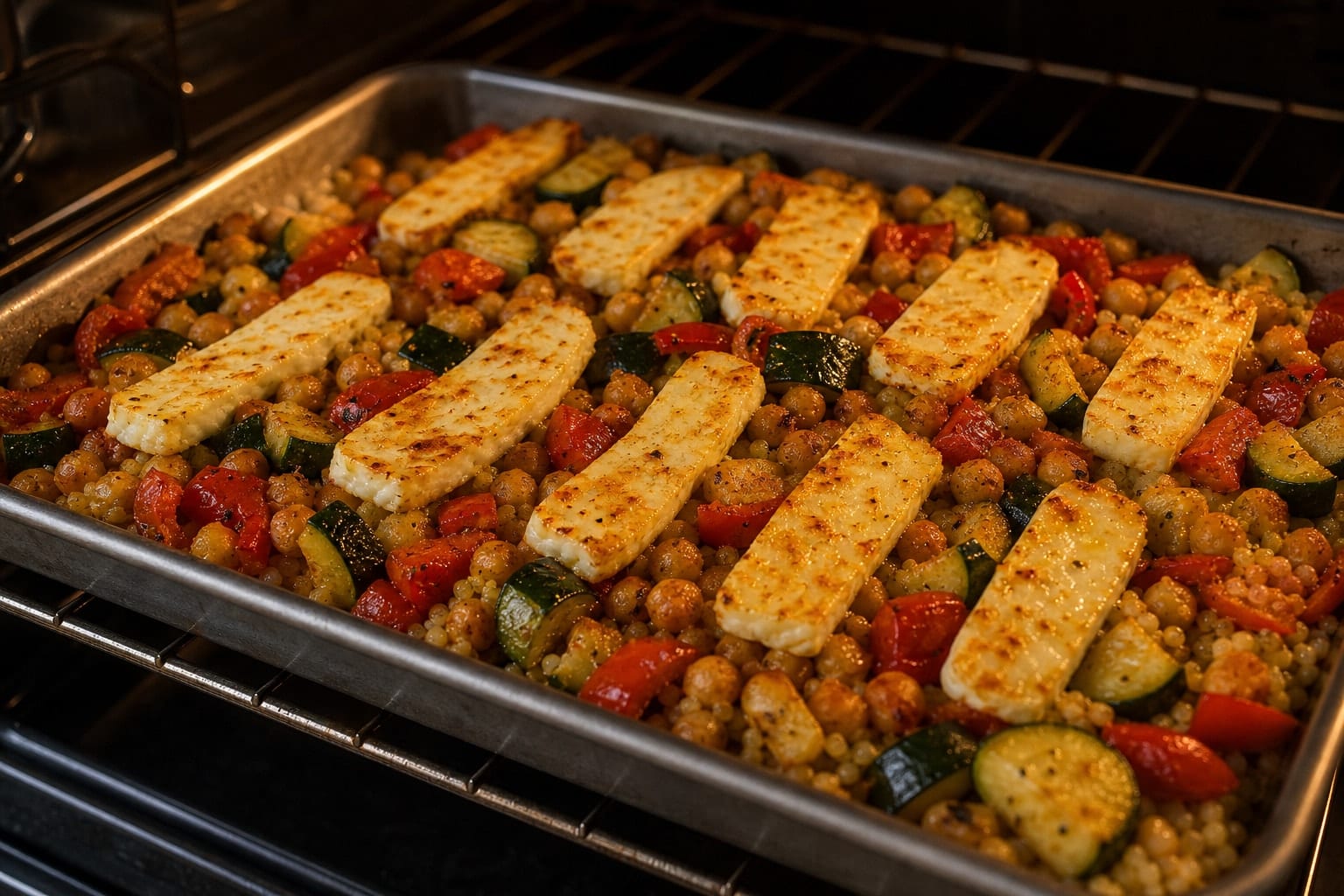 Halloumi Chickpea Couscous Tray with Lemon Mint cooking step 3: Add the halloumi.