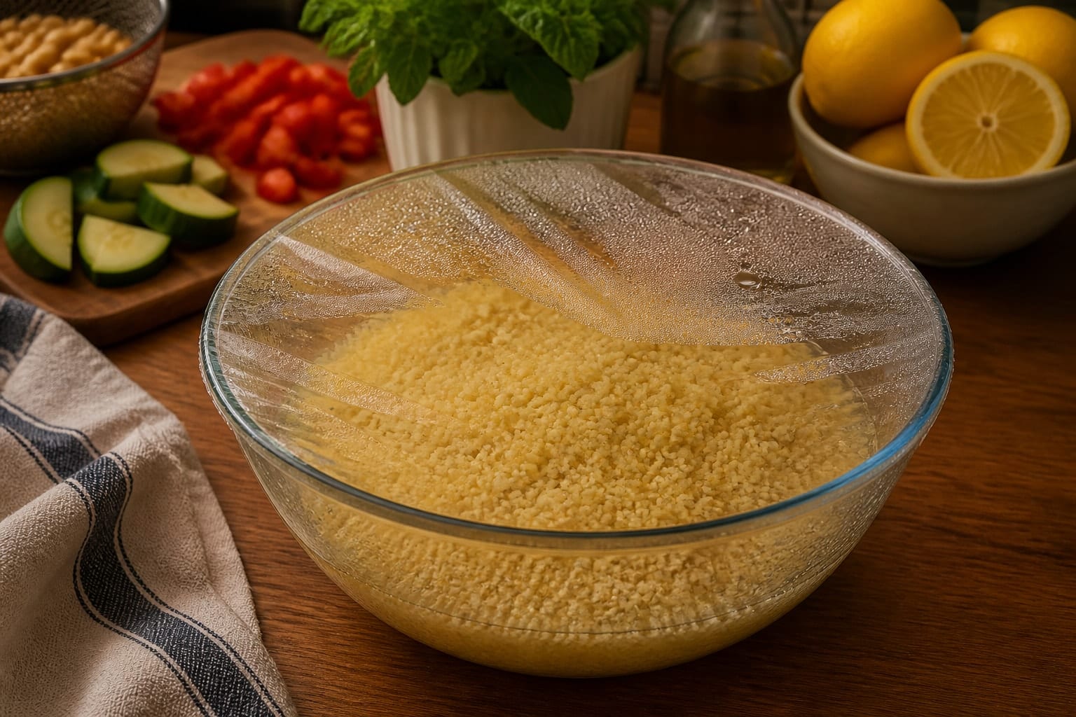 Halloumi Chickpea Couscous Tray with Lemon Mint cooking step 4: Steam the couscous.