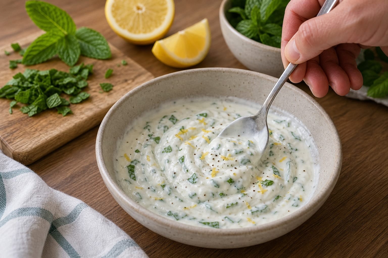 Halloumi Chickpea Couscous Tray with Lemon Mint cooking step 5: Mix the lemon mint yoghurt.