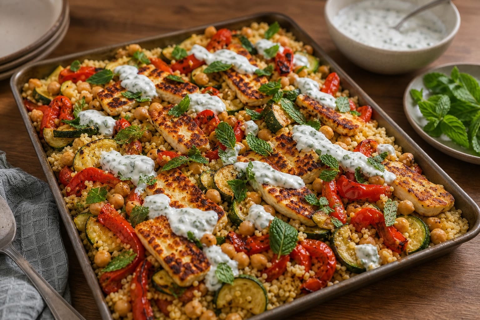 Halloumi Chickpea Couscous Tray with Lemon Mint cooking step 6: Serve the tray.
