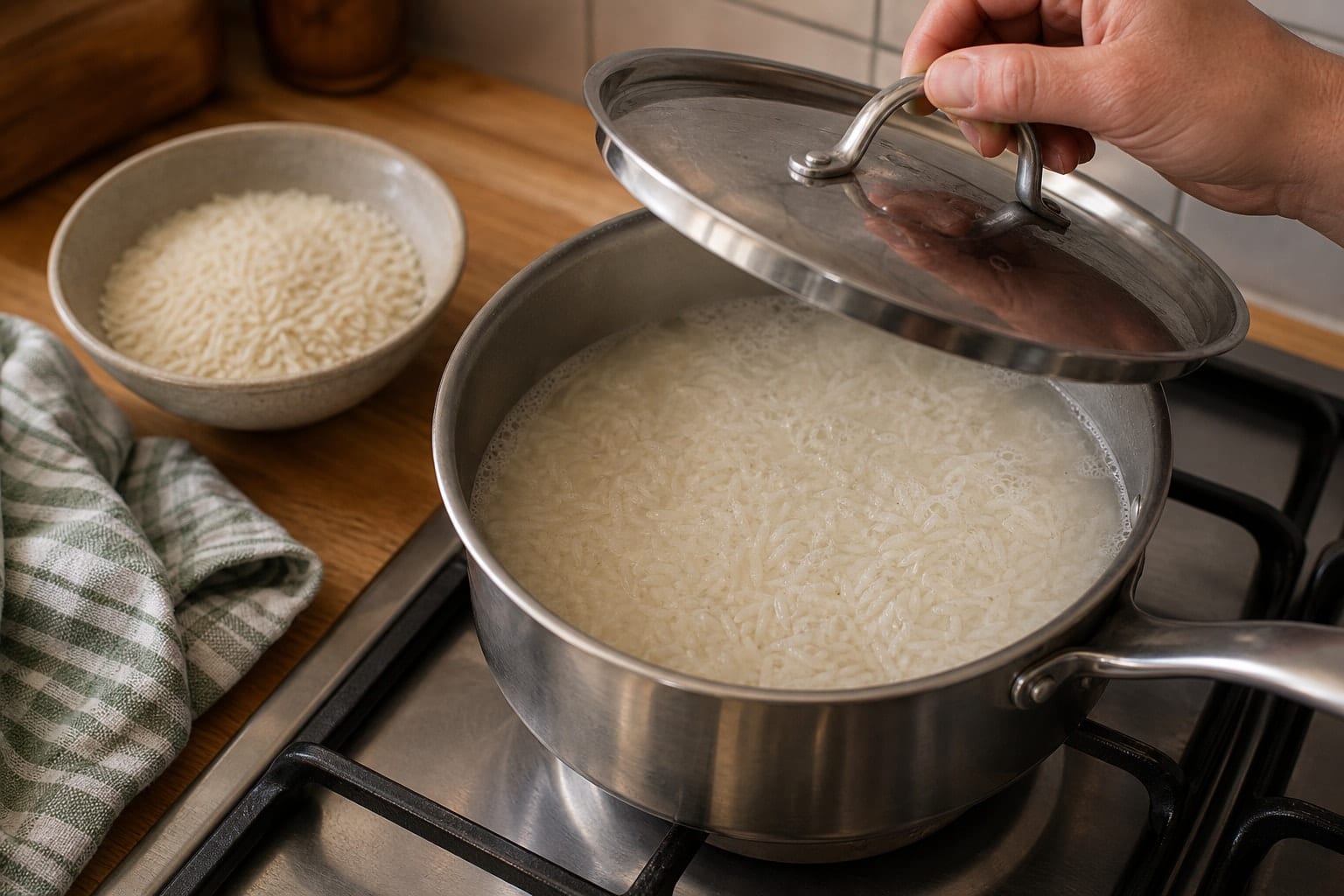 Garlic Prawn Butter Bean Stew with Tomato Rice cooking step 2: Cook the rice.