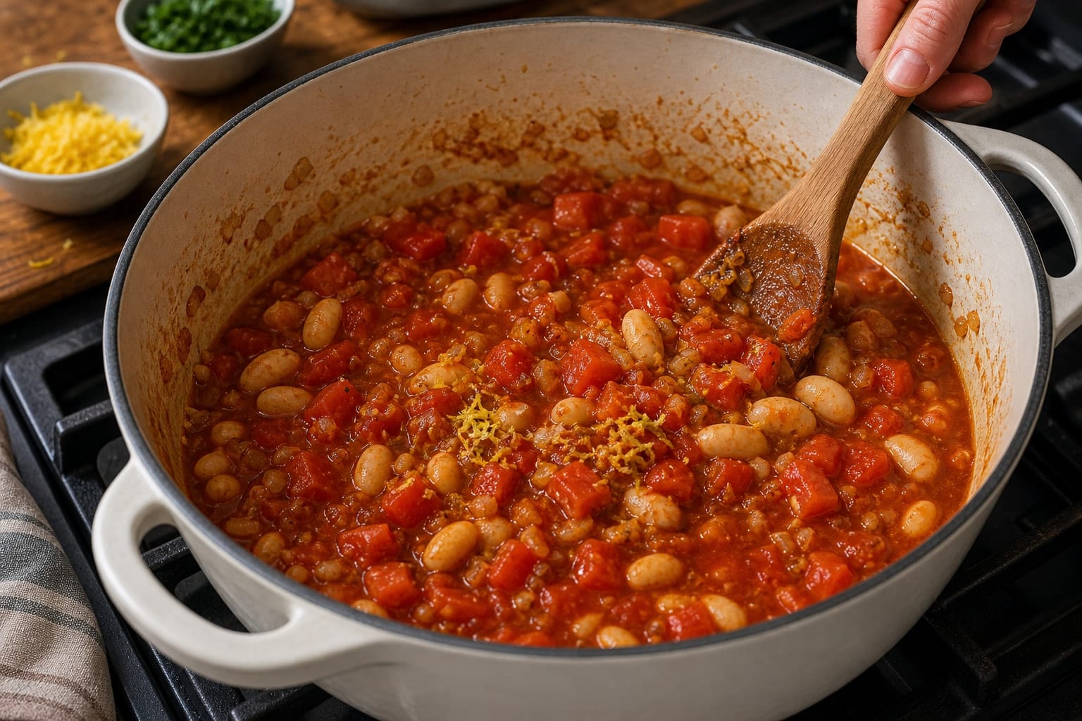 Garlic Prawn Butter Bean Stew with Tomato Rice cooking step 4: Build the tomato sauce.