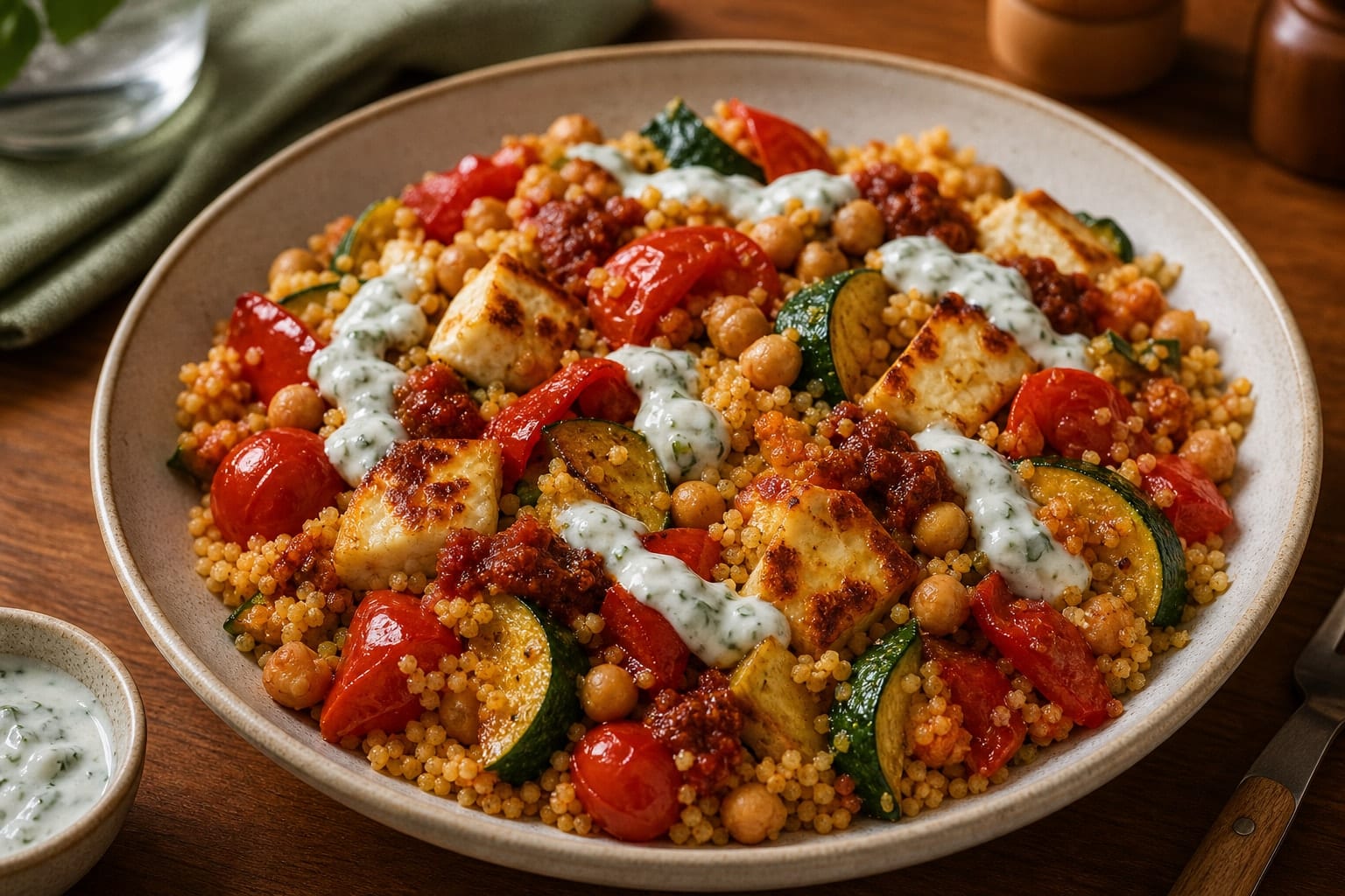 Greek Lentil Feta Salad Boxes with Mint and Cucumber cooking step 1: Prepare the salad.