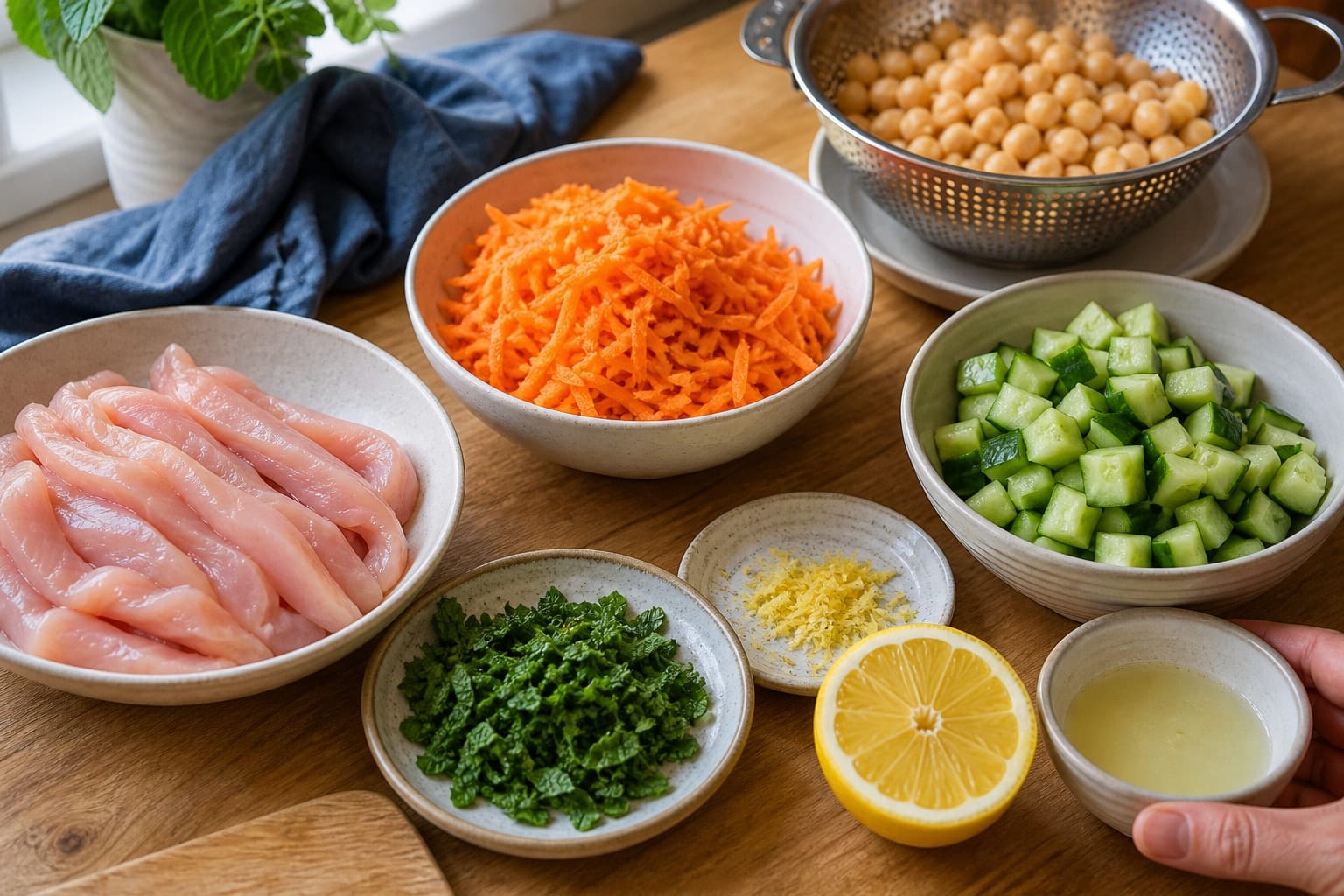 Harissa Chicken Carrot Couscous Boxes with Mint Yoghurt cooking step 1: Prepare the ingredients.