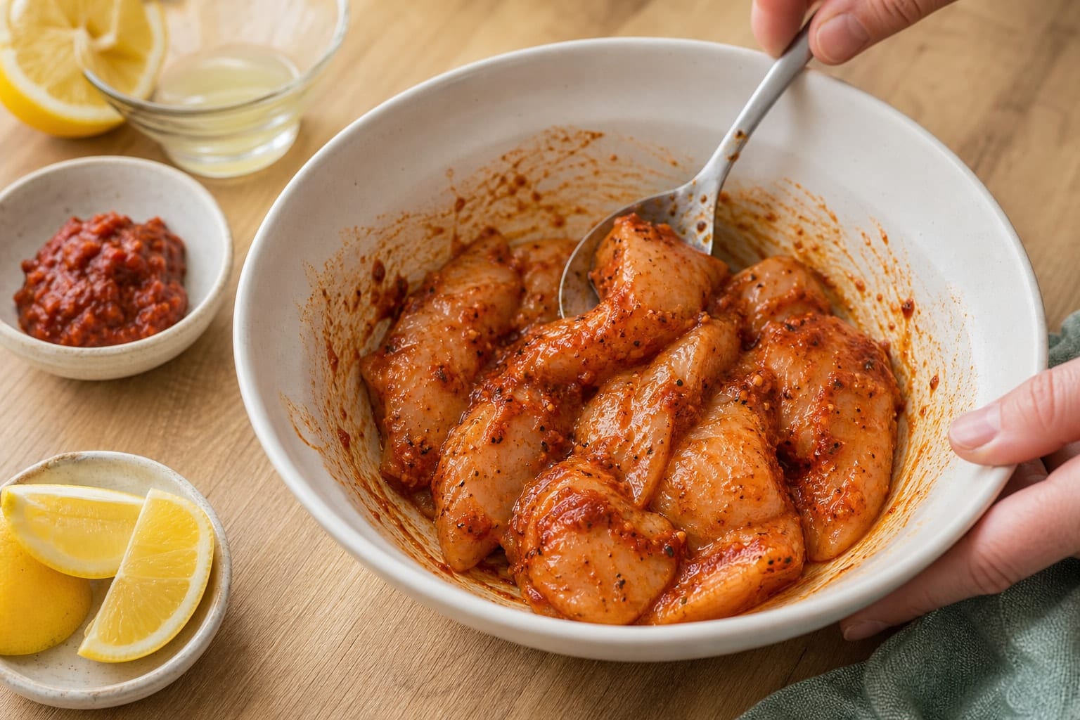 Harissa Chicken Carrot Couscous Boxes with Mint Yoghurt cooking step 2: Season the chicken.