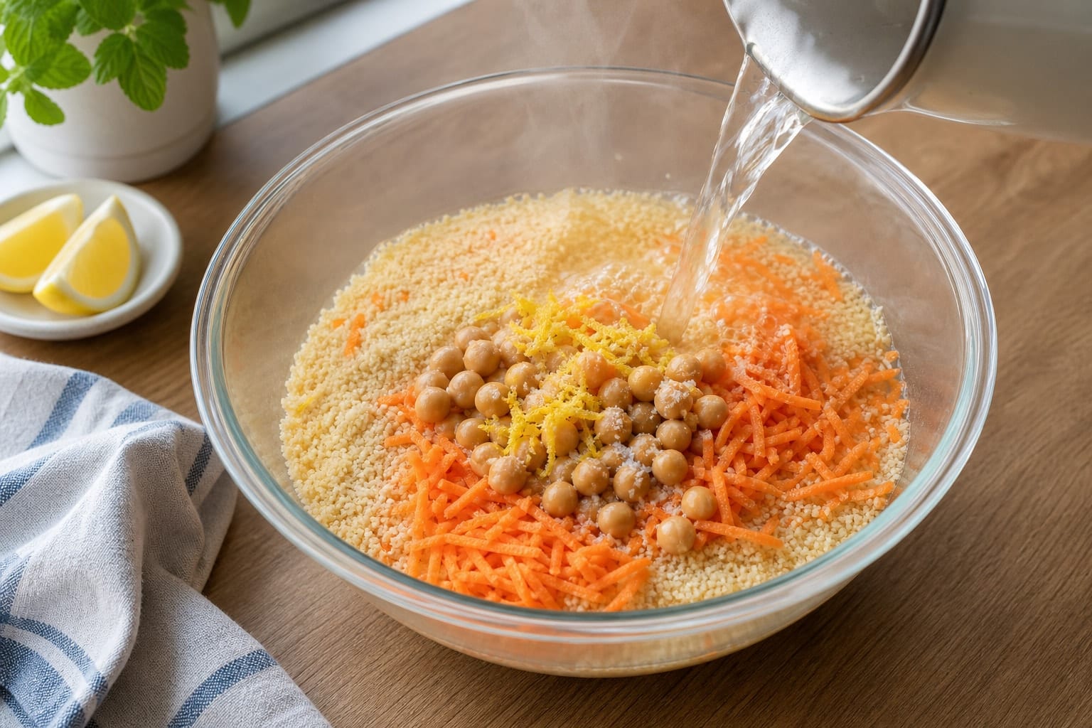 Harissa Chicken Carrot Couscous Boxes with Mint Yoghurt cooking step 3: Steam the couscous.