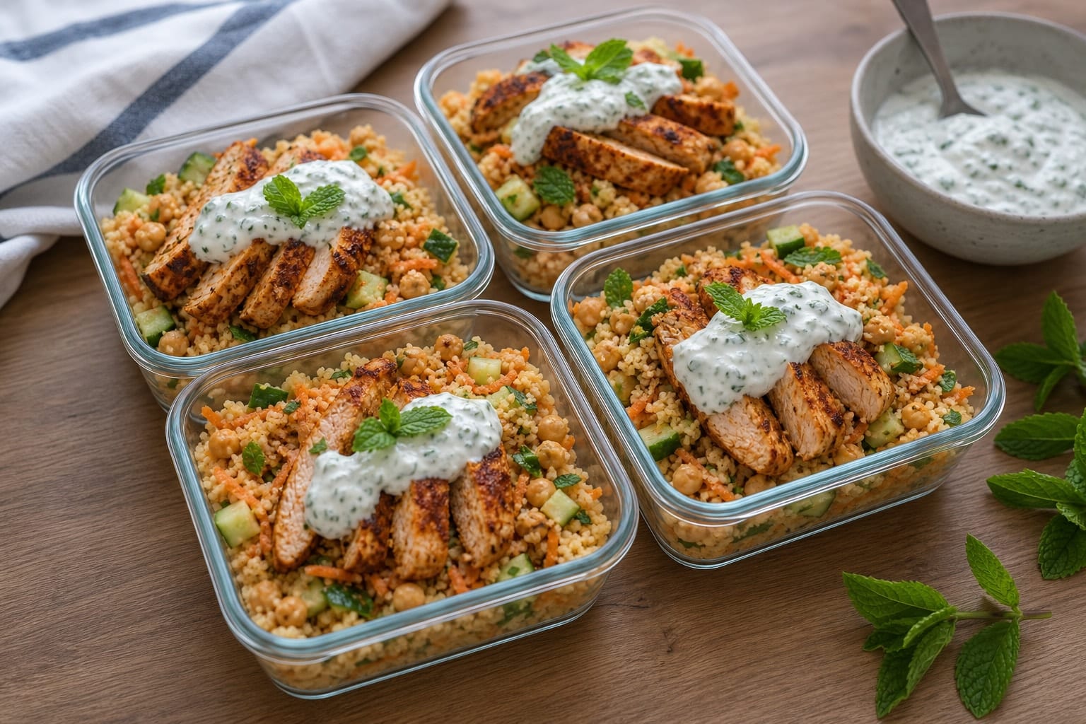 Harissa Chicken Carrot Couscous Boxes with Mint Yoghurt cooking step 6: Pack the boxes.