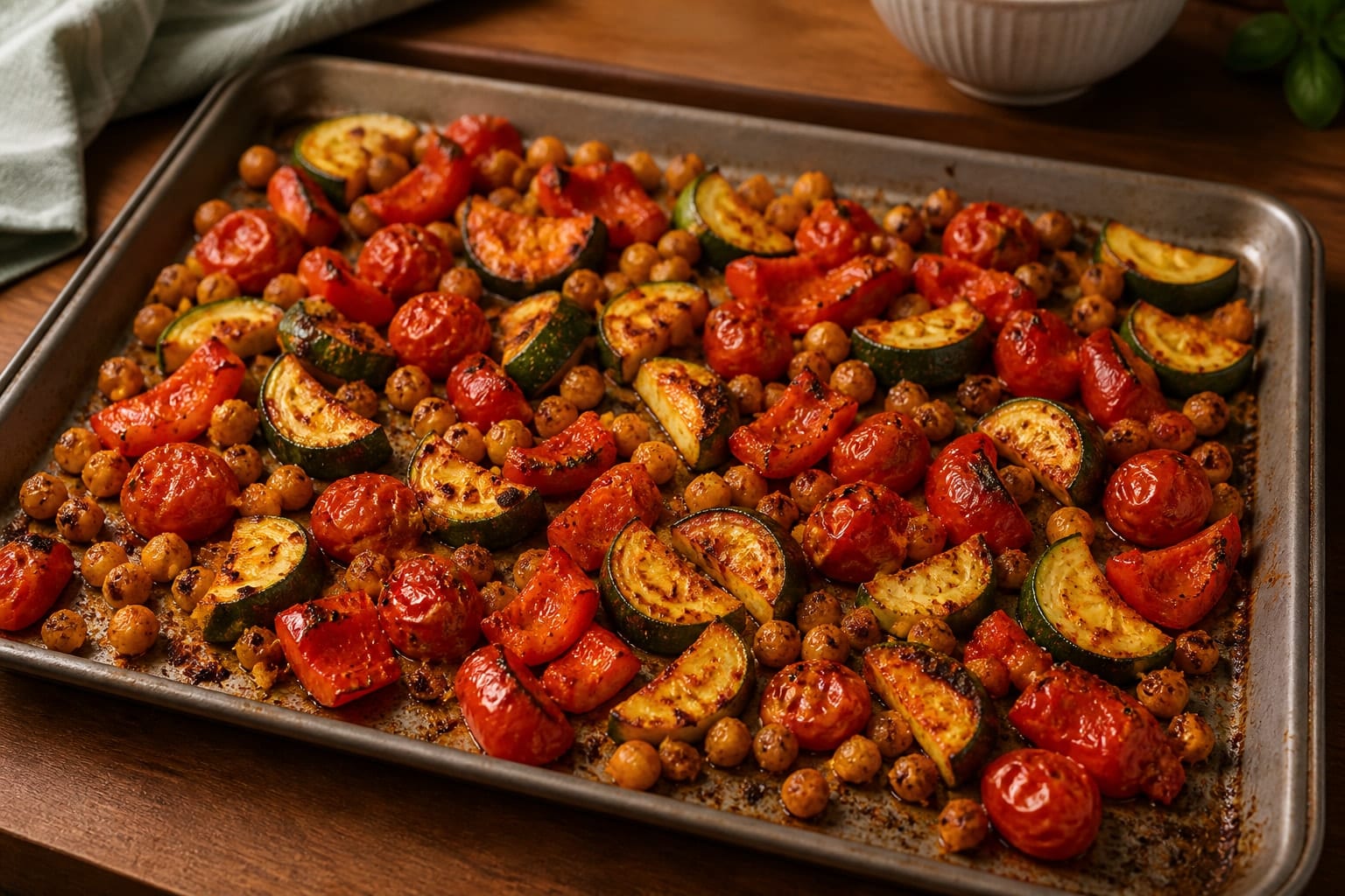 Harissa Halloumi Veg Couscous with Mint Yoghurt cooking step 2: Roast with harissa.
