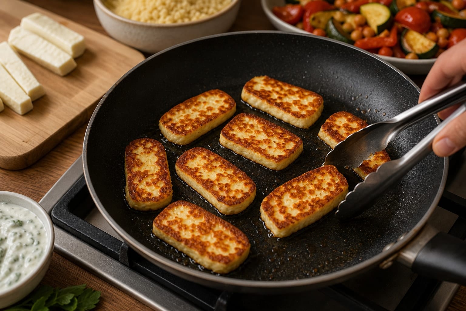 Harissa Halloumi Veg Couscous with Mint Yoghurt cooking step 4: Cook the halloumi.