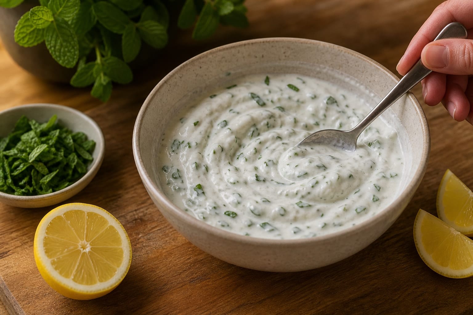 Harissa Halloumi Veg Couscous with Mint Yoghurt cooking step 5: Mix the mint yoghurt.