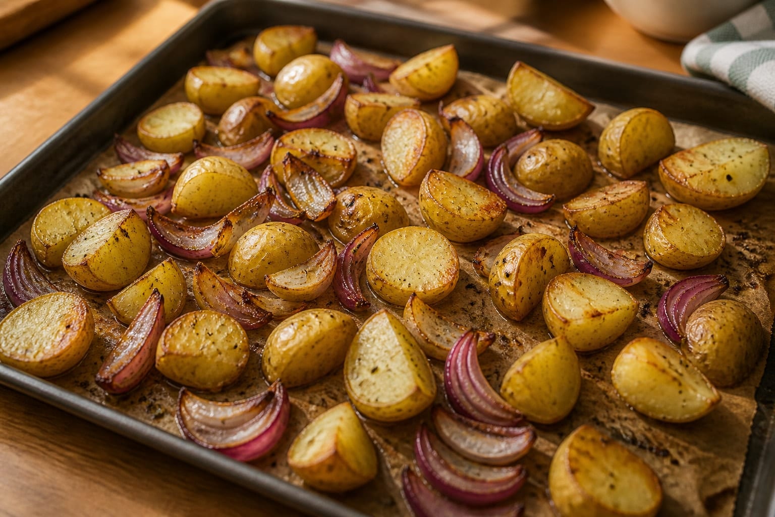 Lemon Salmon Sweetcorn Potato Traybake with Dill cooking step 2: Roast the potatoes.