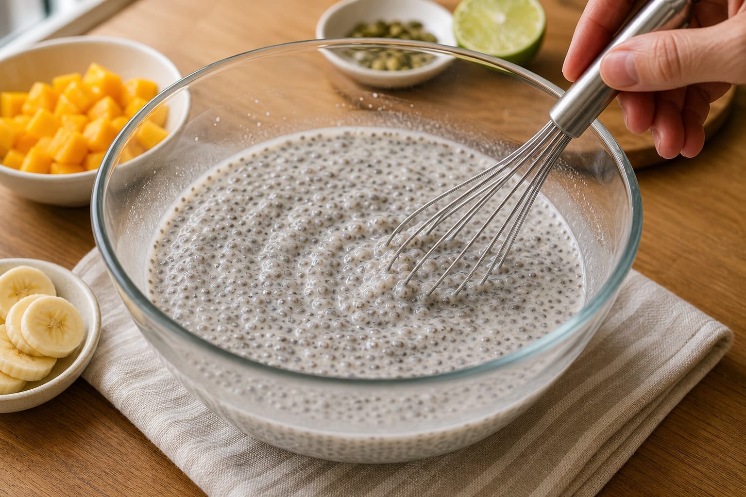 Mango Coconut Chia Breakfast Pots with Lime cooking step 2: Let it thicken.