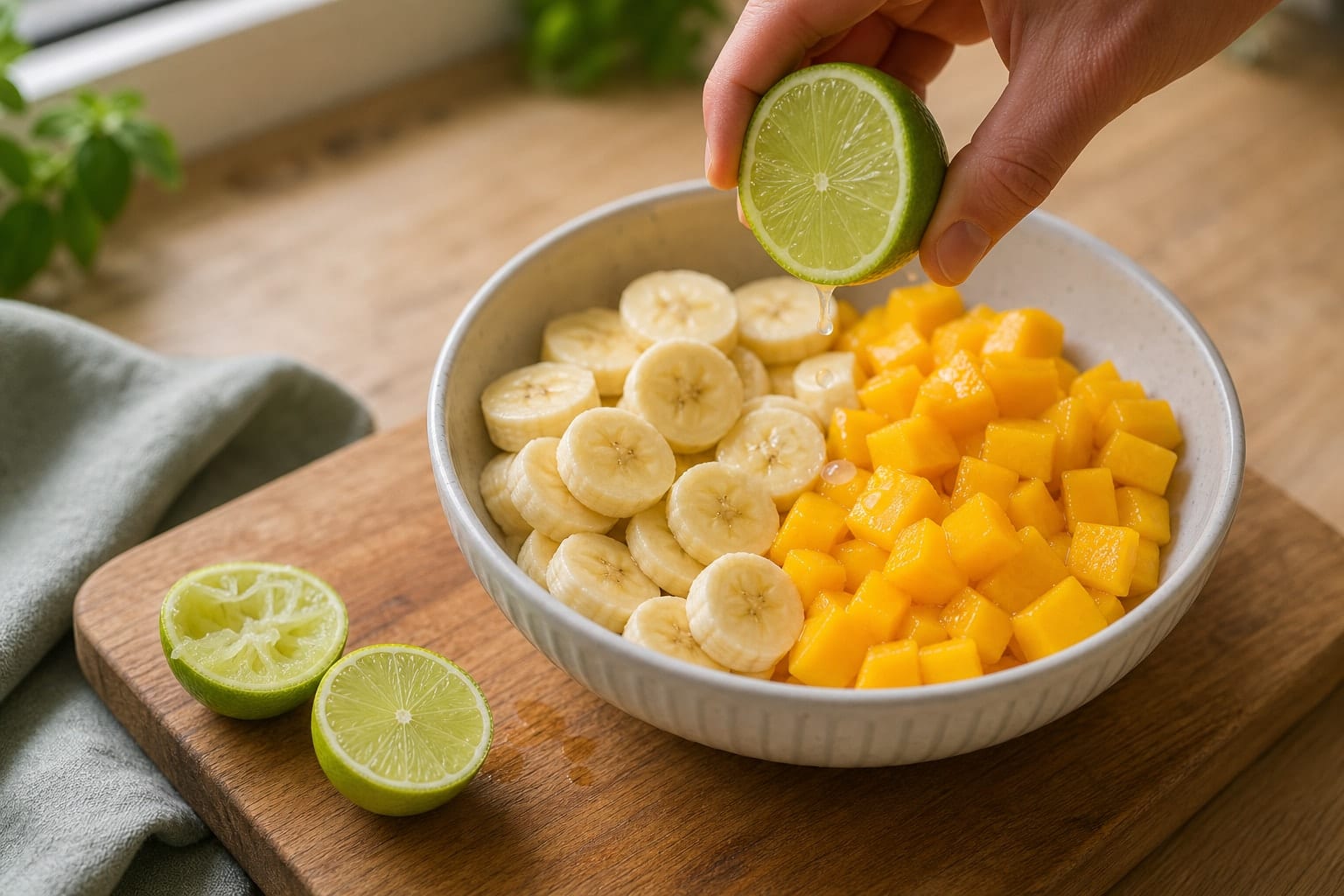 Mango Coconut Chia Breakfast Pots with Lime cooking step 3: Prepare the fruit.