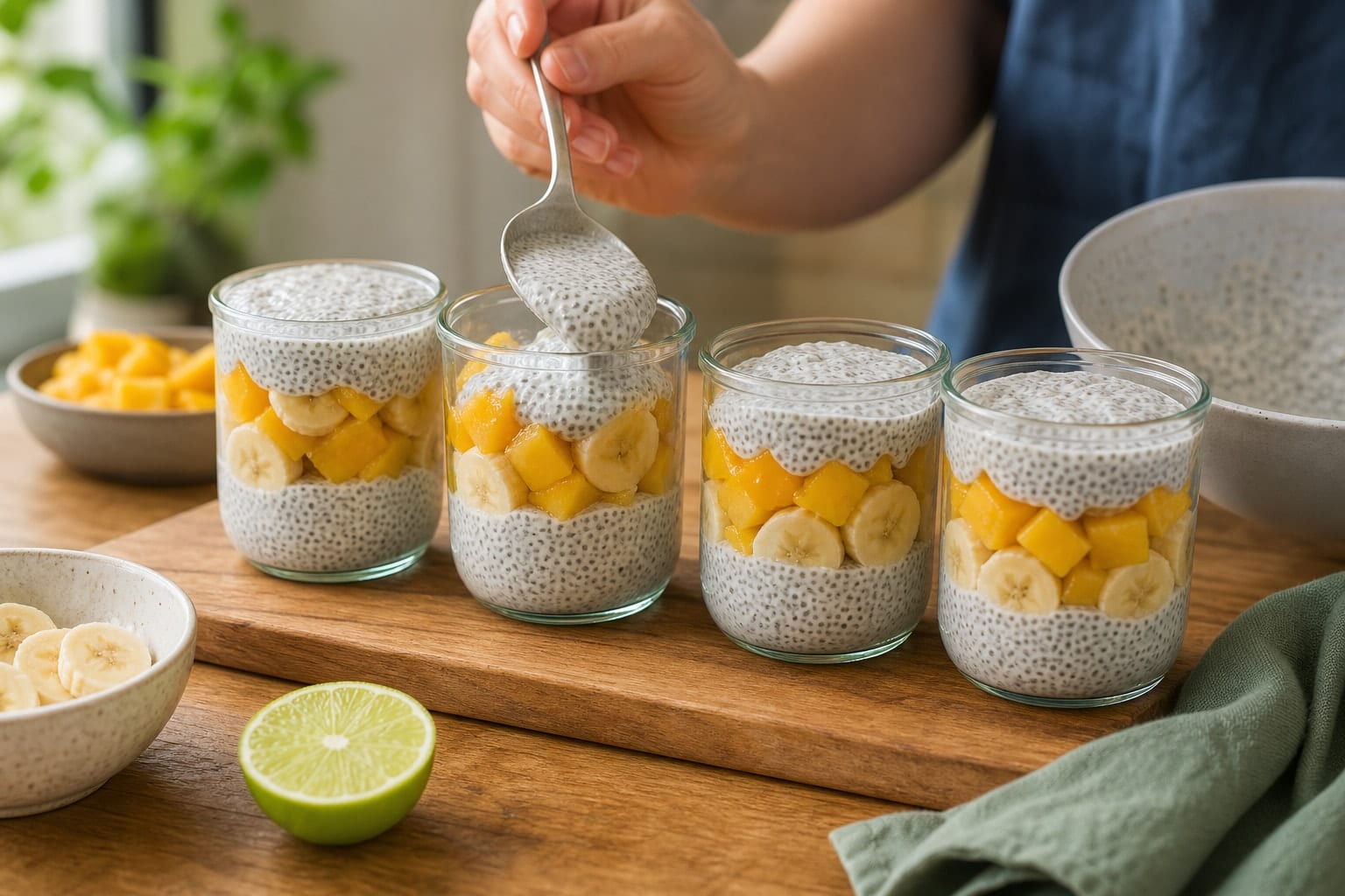 Mango Coconut Chia Breakfast Pots with Lime cooking step 4: Layer the pots.