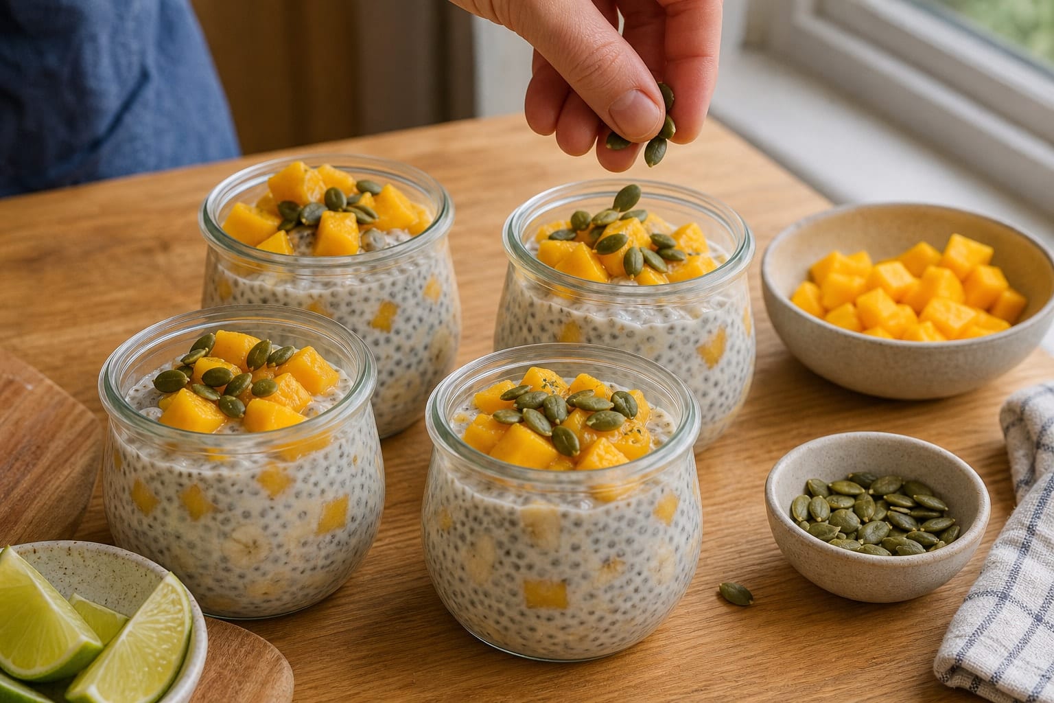 Mango Coconut Chia Breakfast Pots with Lime cooking step 5: Finish with seeds.