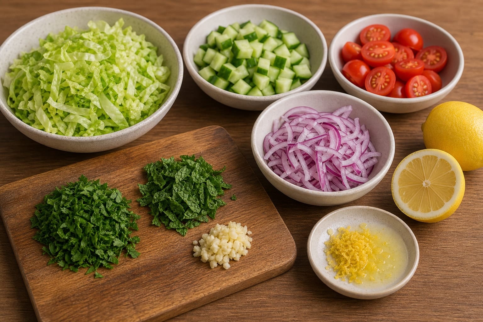 Minted Lamb Kofta Flatbreads with Cucumber Yoghurt cooking step 1: Prepare the fillings.
