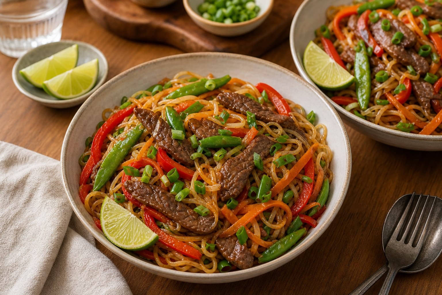 Orange Beef Pepper Rice Noodles with Spring Onion cooking step 6: Toss and serve.
