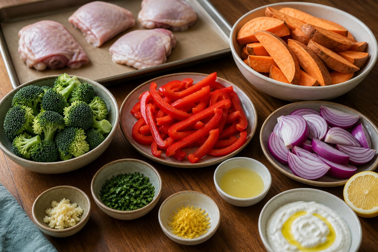 Paprika Chicken Sweet Potato Traybake with Broccoli cooking step 1: Prepare the tray.